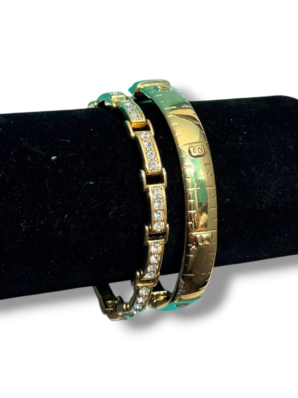 Kenneth Jay Lane KJL Gold Tone Bracelet Set 2pc Crystal Link Bangle Stack Lot